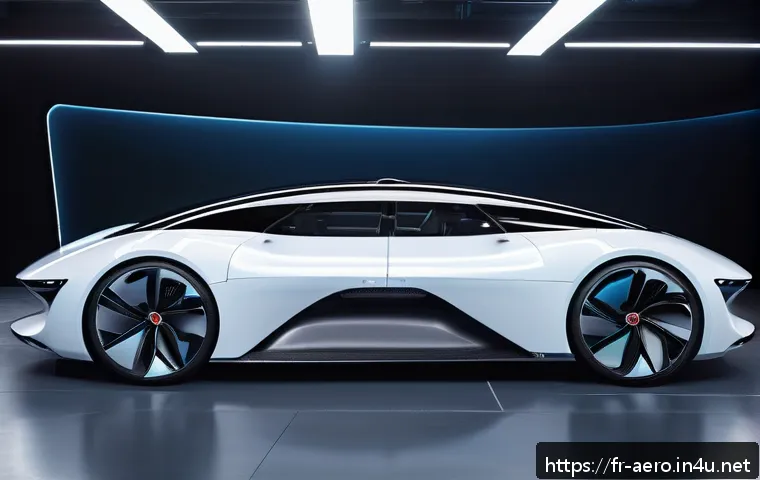 공기역학 시뮬레이션 - A futuristic aerodynamic car design showcased in a high-tech digital wind tunnel simulation, highlig...