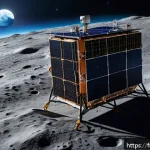 달 탐사선 개발 기술 - A futuristic lunar probe equipped with multiple compact ion thrusters, floating above the Moon&rsquo;s rug...
