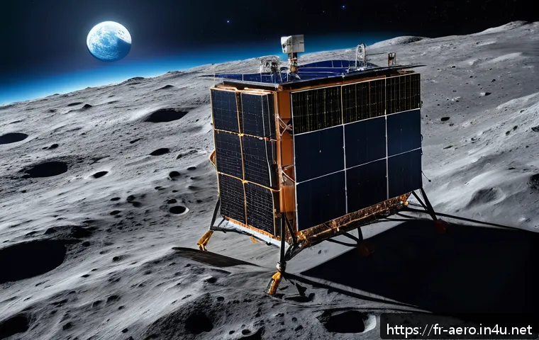 달 탐사선 개발 기술 - A futuristic lunar probe equipped with multiple compact ion thrusters, floating above the Moon&rsquo;s rug...