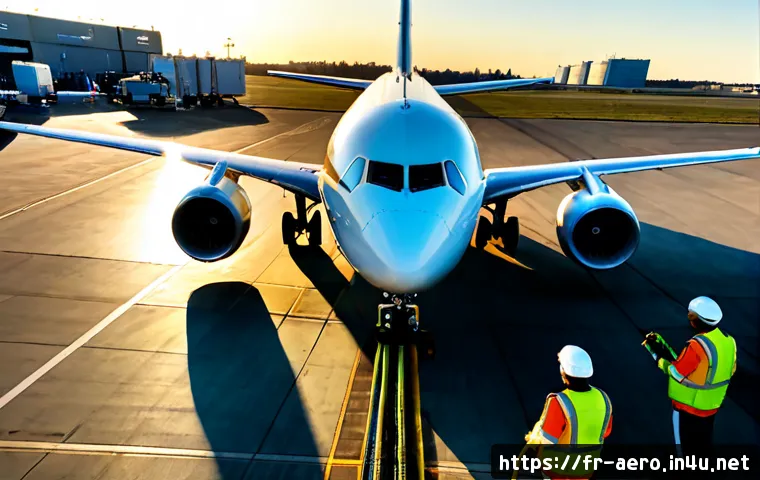 친환경 항공기 연료 기술 - Photorealistic wide-angle view of a modern European passenger aircraft being refueled with sustainab...